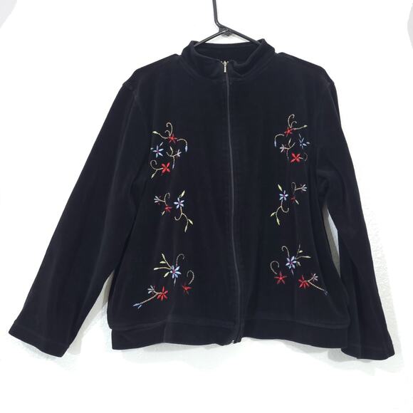 Vintage Capacity Knits Jacket Womens  XL Black Velour Embroidered Floral… - Picture 2 of 11